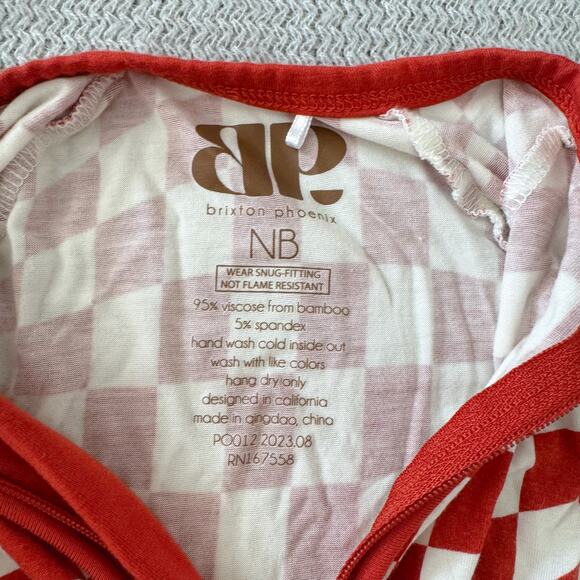 Brixton Phoenix Red + White Wavy Checker One Piece Sleeper Footie Pajamas - NB - Picture 4 of 6